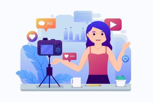 Influencer Recording New Video Concept – Content Creator Vector Illustration