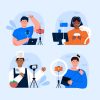 Hand-Drawn Content Creators & Bloggers Illustration – Flat Design Vector