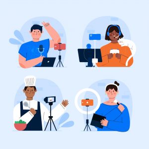 Hand-Drawn Content Creators & Bloggers Illustration – Flat Design Vector