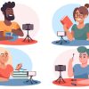 Hand-Drawn Flat Design Bloggers – Content Creator & Influencer Vector Illustration