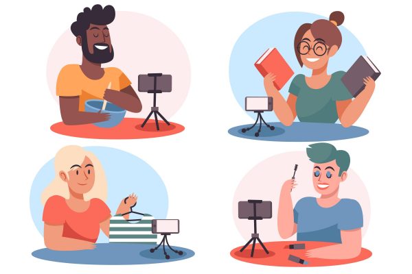 Hand-Drawn Flat Design Bloggers – Content Creator & Influencer Vector Illustration